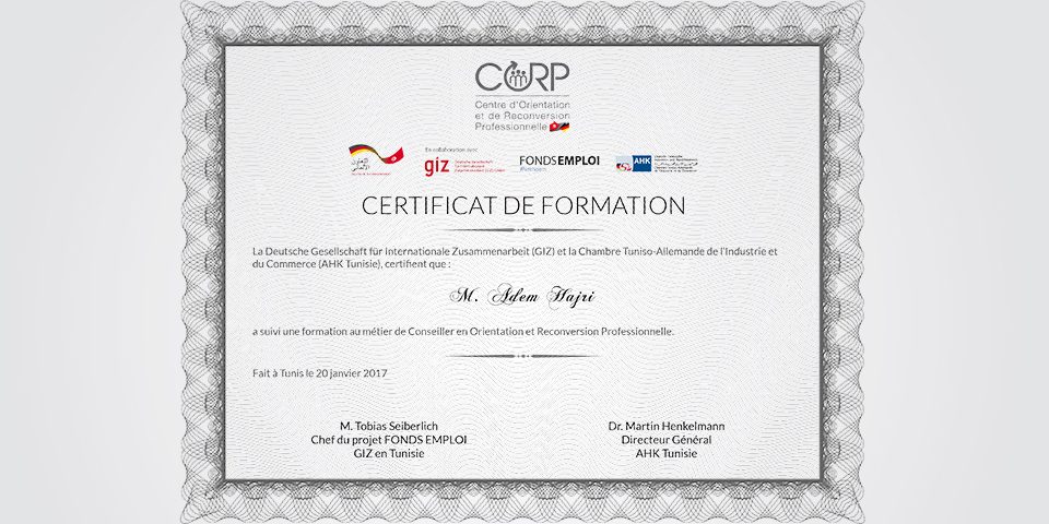 Certificat de formation CORP